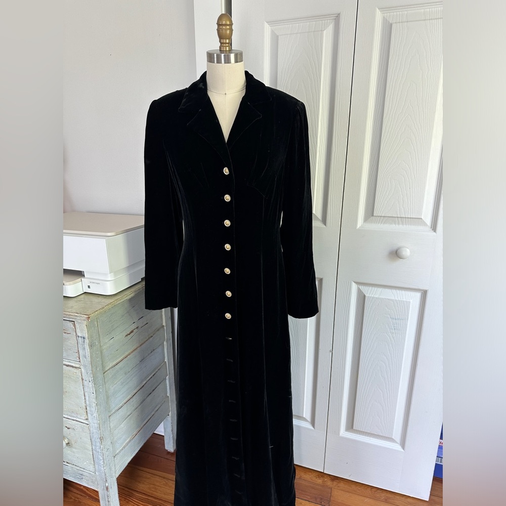 Vintage black velvet floor length dress or coat size small